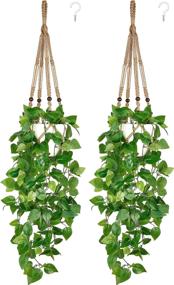 Mkono 2 Packs Fake Hanging Plant with Pot, Artificial Plants